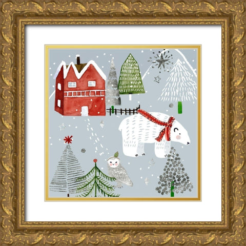 Stars and Snowflakes IV Gold Ornate Wood Framed Art Print with Double Matting by Wang, Melissa