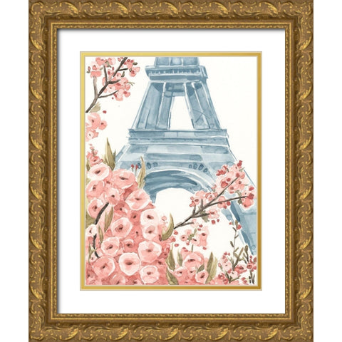 Paris Cherry Blossoms I Gold Ornate Wood Framed Art Print with Double Matting by Warren, Annie