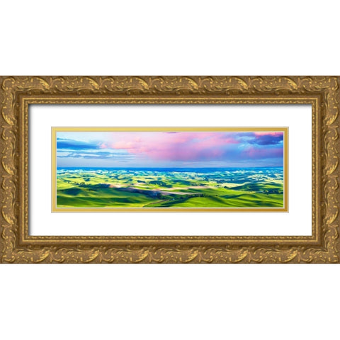 Farmscape Panorama II Gold Ornate Wood Framed Art Print with Double Matting by McLoughlin, James