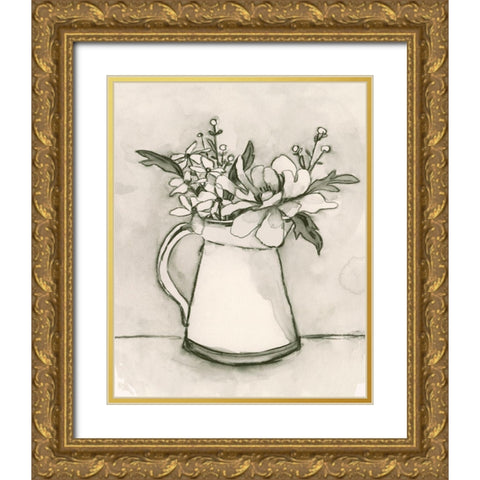 Bouquet Scribble I Gold Ornate Wood Framed Art Print with Double Matting by Caroline, Emma
