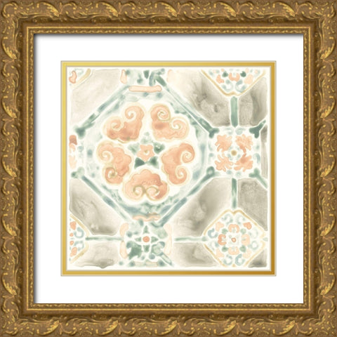 Terracotta Garden Tile III Gold Ornate Wood Framed Art Print with Double Matting by Vess, June Erica