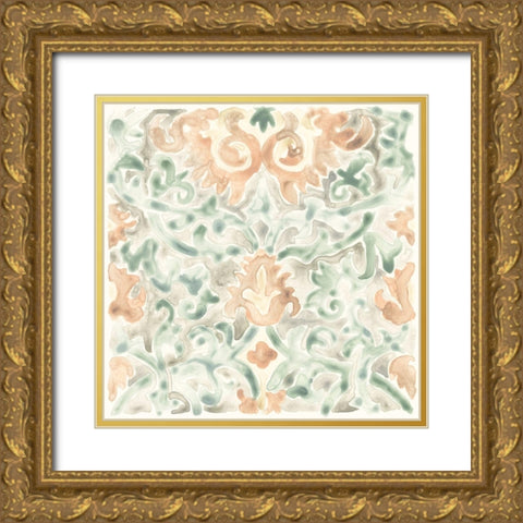 Terracotta Garden Tile V Gold Ornate Wood Framed Art Print with Double Matting by Vess, June Erica