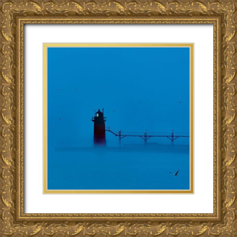 Lighthouse at Night II Gold Ornate Wood Framed Art Print with Double Matting by McLoughlin, James