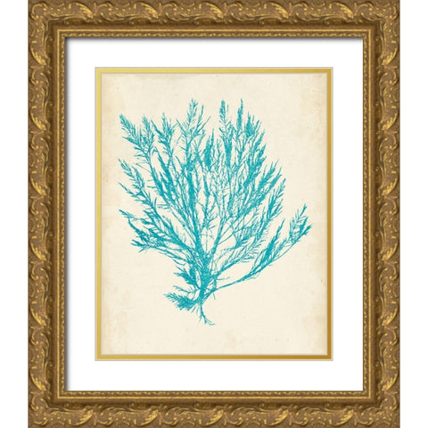 Aquamarine Seaweed IV Gold Ornate Wood Framed Art Print with Double Matting by Vision Studio