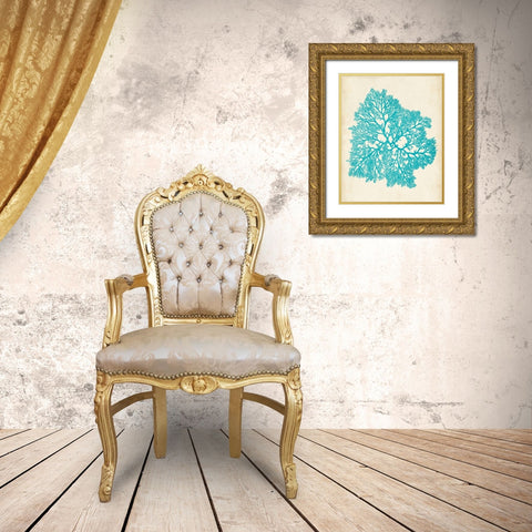 Aquamarine Seaweed V Gold Ornate Wood Framed Art Print with Double Matting by Vision Studio