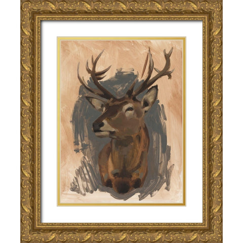Red Deer Stag II Gold Ornate Wood Framed Art Print with Double Matting by Green, Jacob