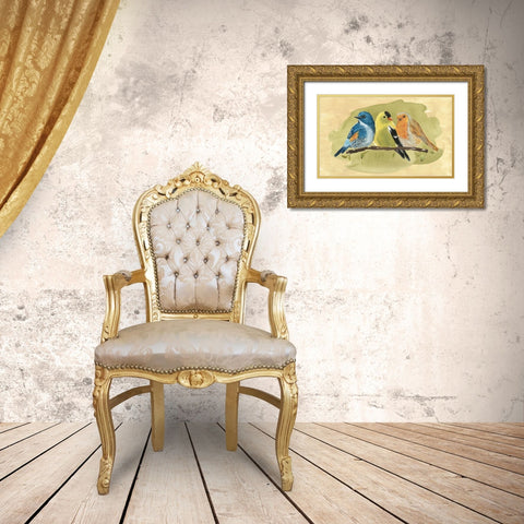 Bird Perch I Gold Ornate Wood Framed Art Print with Double Matting by Warren, Annie