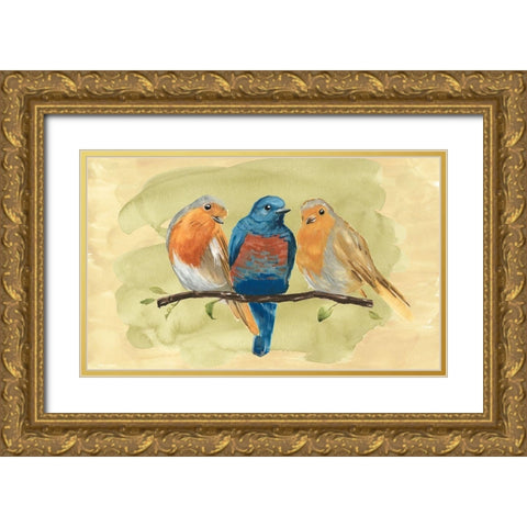 Bird Perch II Gold Ornate Wood Framed Art Print with Double Matting by Warren, Annie