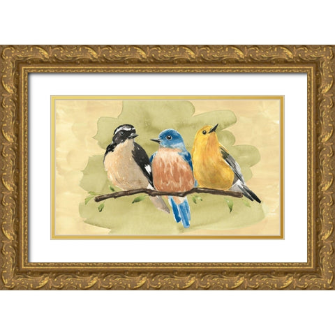 Bird Perch IV Gold Ornate Wood Framed Art Print with Double Matting by Warren, Annie