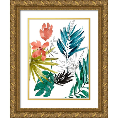 Tropical Composition I Gold Ornate Wood Framed Art Print with Double Matting by Goldberger, Jennifer