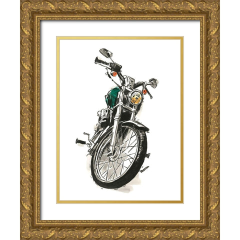 Motorcycles in Ink I Gold Ornate Wood Framed Art Print with Double Matting by Warren, Annie