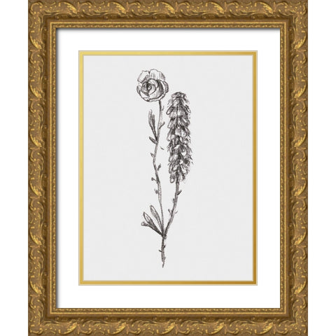 Stem Still Life II Gold Ornate Wood Framed Art Print with Double Matting by Wang, Melissa
