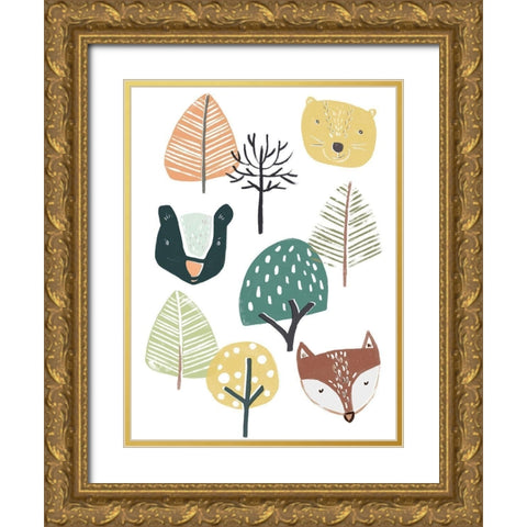 Woodland Faces I Gold Ornate Wood Framed Art Print with Double Matting by Vess, June Erica