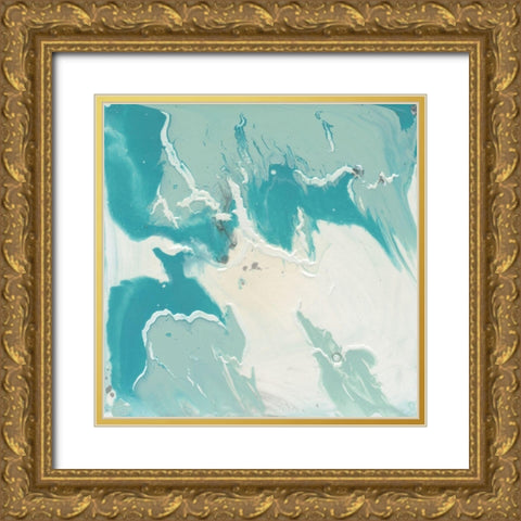 Marbled Aqua I Gold Ornate Wood Framed Art Print with Double Matting by Harper, Ethan