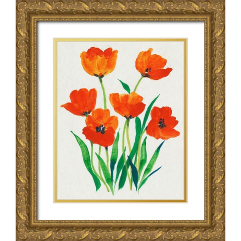 Red Tulips in Bloom I Gold Ornate Wood Framed Art Print with Double Matting by OToole, Tim