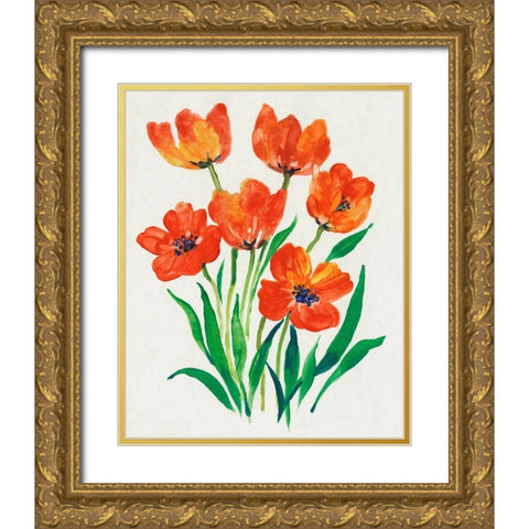 Red Tulips in Bloom II Gold Ornate Wood Framed Art Print with Double Matting by OToole, Tim