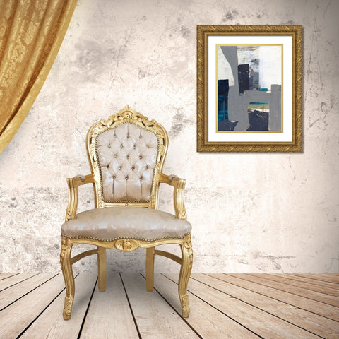 Teal Inset I Gold Ornate Wood Framed Art Print with Double Matting by Goldberger, Jennifer