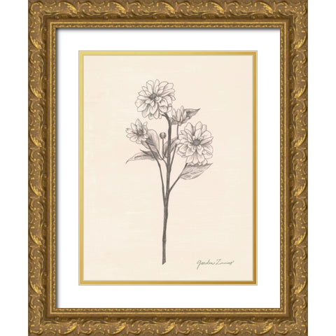 Garden Zinnias I Gold Ornate Wood Framed Art Print with Double Matting by Popp, Grace