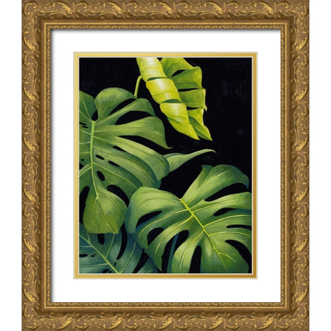 Night Monsteras II Gold Ornate Wood Framed Art Print with Double Matting by Popp, Grace