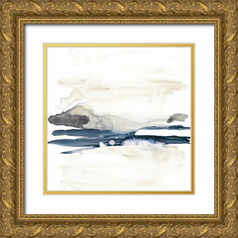 Navy Horizon Line II Gold Ornate Wood Framed Art Print with Double Matting by Goldberger, Jennifer