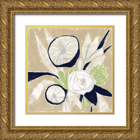 Navy Bouquet Sketch I Gold Ornate Wood Framed Art Print with Double Matting by Vess, June Erica