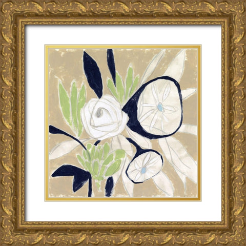 Navy Bouquet Sketch II Gold Ornate Wood Framed Art Print with Double Matting by Vess, June Erica