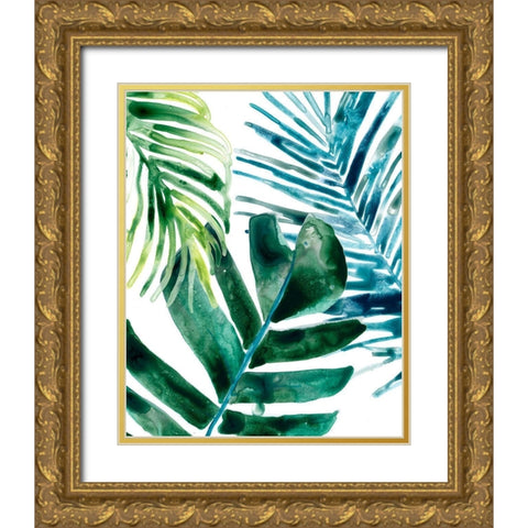 Tropical Leaf Medley I Gold Ornate Wood Framed Art Print with Double Matting by Vess, June Erica