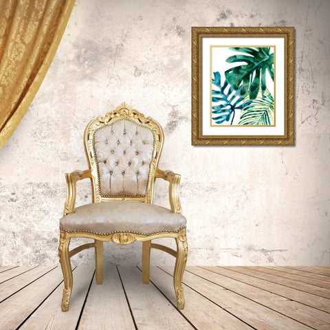 Tropical Leaf Medley III Gold Ornate Wood Framed Art Print with Double Matting by Vess, June Erica
