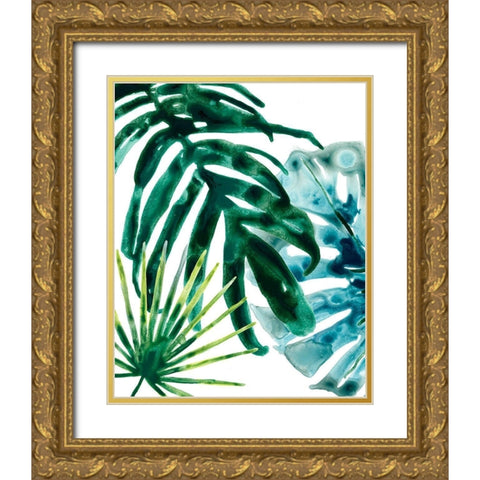 Tropical Leaf Medley IV Gold Ornate Wood Framed Art Print with Double Matting by Vess, June Erica