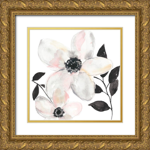 Black and Blush Anemone II Gold Ornate Wood Framed Art Print with Double Matting by Goldberger, Jennifer
