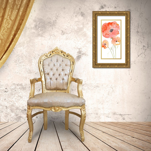 Neon Poppies II Gold Ornate Wood Framed Art Print with Double Matting by Goldberger, Jennifer