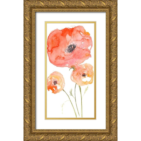 Neon Poppies II Gold Ornate Wood Framed Art Print with Double Matting by Goldberger, Jennifer