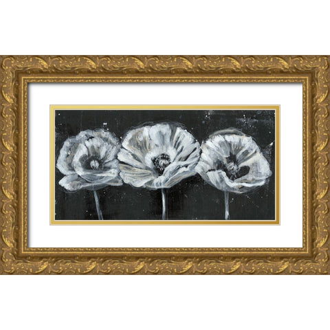 Custom White Trio on Black II Gold Ornate Wood Framed Art Print with Double Matting by Goldberger, Jennifer