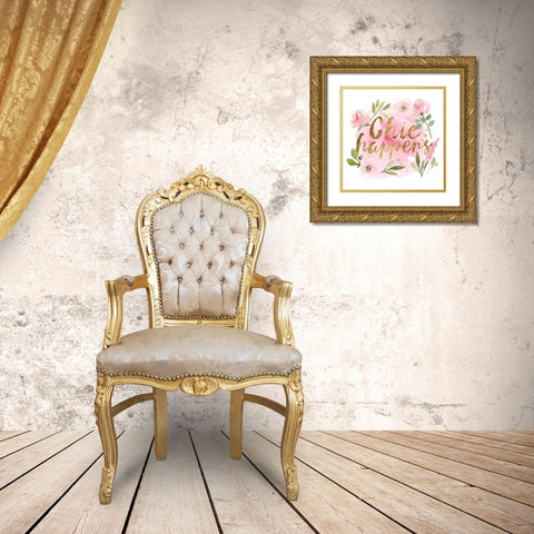 Pink Blooms I Gold Ornate Wood Framed Art Print with Double Matting by Wang, Melissa