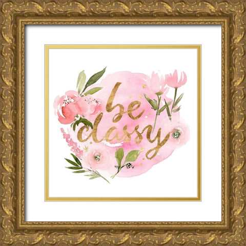 Pink Blooms II Gold Ornate Wood Framed Art Print with Double Matting by Wang, Melissa