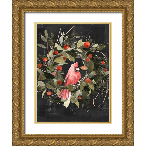 Christmas Cardinal II Gold Ornate Wood Framed Art Print with Double Matting by Scarvey, Emma