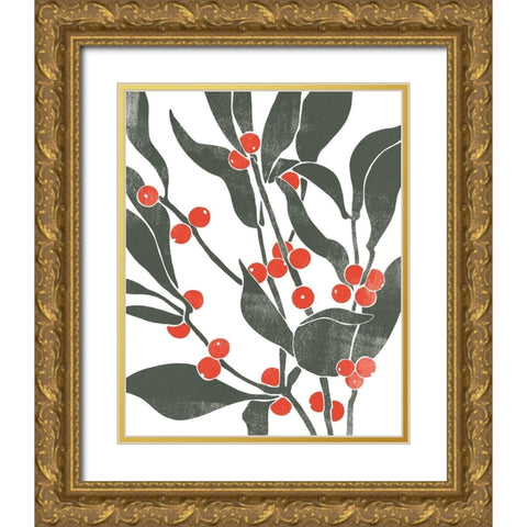 Colorblock Berry Branch II Gold Ornate Wood Framed Art Print with Double Matting by Scarvey, Emma