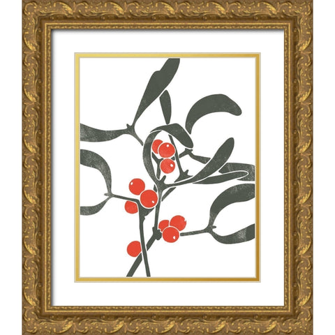 Colorblock Berry Branch III Gold Ornate Wood Framed Art Print with Double Matting by Scarvey, Emma