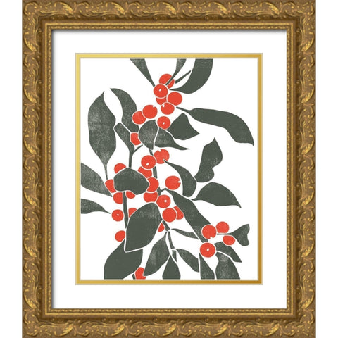 Colorblock Berry Branch IV Gold Ornate Wood Framed Art Print with Double Matting by Scarvey, Emma