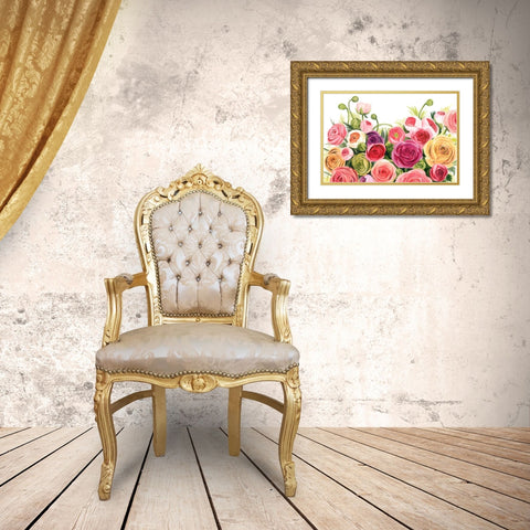Ranunculus Panorama Gold Ornate Wood Framed Art Print with Double Matting by Popp, Grace
