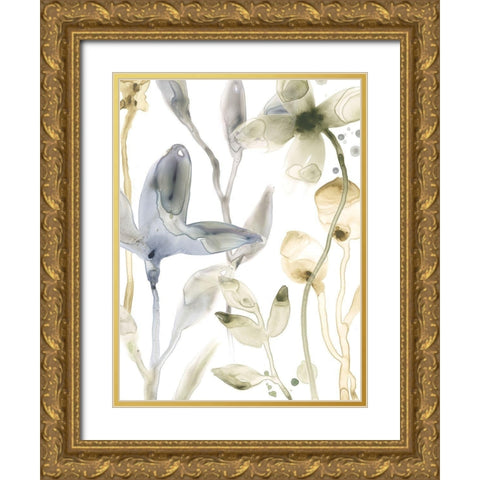 Stone Moss Stems IV Gold Ornate Wood Framed Art Print with Double Matting by Vess, June Erica