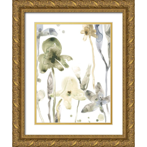 Stone Moss Stems VI Gold Ornate Wood Framed Art Print with Double Matting by Vess, June Erica