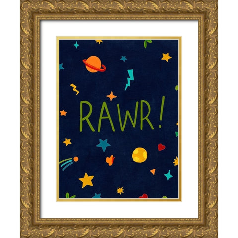 Starry Dinos I Gold Ornate Wood Framed Art Print with Double Matting by Vess, June Erica