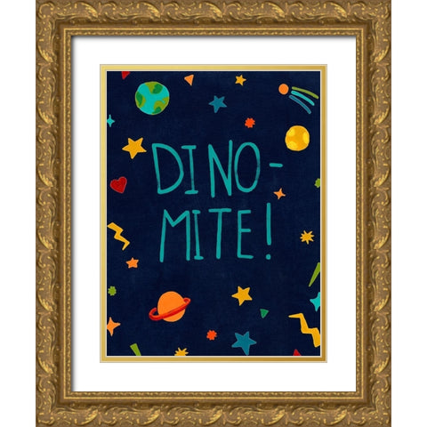 Starry Dinos II Gold Ornate Wood Framed Art Print with Double Matting by Vess, June Erica