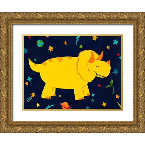 Starry Dinos V Gold Ornate Wood Framed Art Print with Double Matting by Vess, June Erica