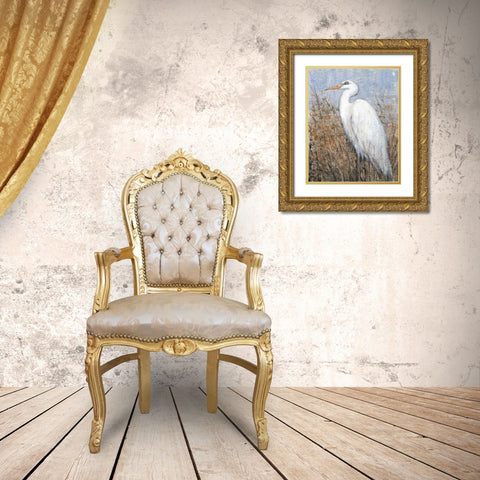 White Heron II Gold Ornate Wood Framed Art Print with Double Matting by OToole, Tim