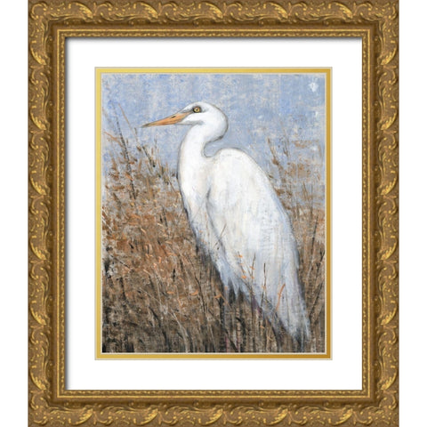 White Heron II Gold Ornate Wood Framed Art Print with Double Matting by OToole, Tim