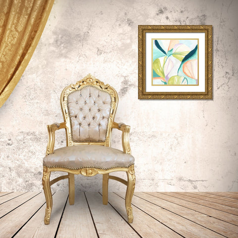 Fan Flowers IV Gold Ornate Wood Framed Art Print with Double Matting by Vess, June Erica