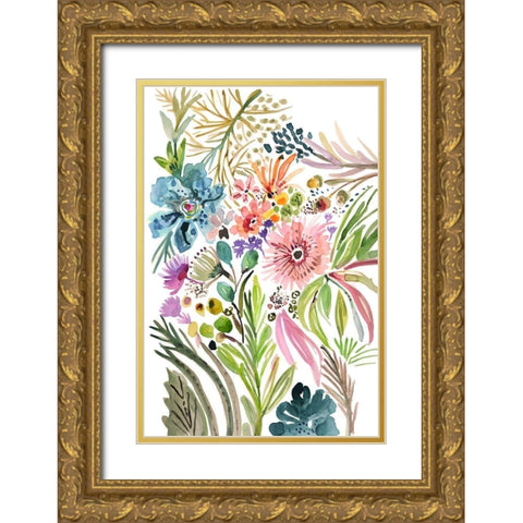 Happy Flowers I Gold Ornate Wood Framed Art Print with Double Matting by Fields, Karen