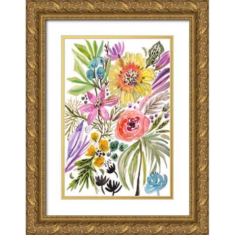 Happy Flowers II Gold Ornate Wood Framed Art Print with Double Matting by Fields, Karen